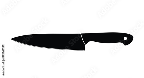 A black silhouette of a chef s knife is displayed against a plain white background