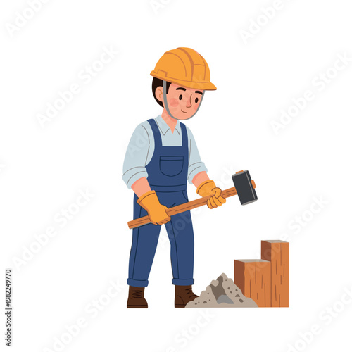 Construction worker using sledgehammer for demolition and heavy work