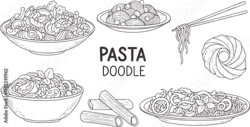 Hand Drawn Pasta Dishes and Ingredients Doodle noodles food bowl