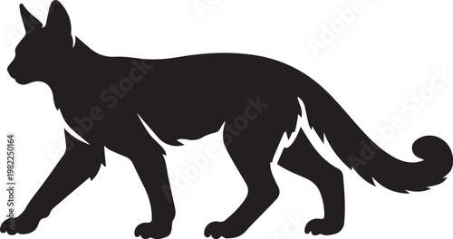 elegant african serval cat silhouette in smooth curve vector illustration