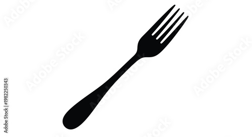 A simple black silhouette of a dining fork angled diagonally against a white background high quality