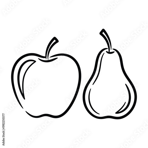 Apple and pear icon with illustration nutrition monochrome botanical foodstuff agriculture appetite goodness