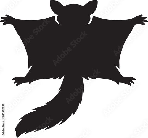 sugar glider marsupial gliding in night sky silhouette flat design vector illustration