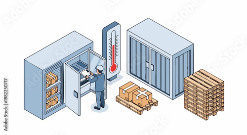 Cold Chain Logistics and Temperature Controlled Storage Isometric Illustration