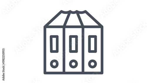 Three ring binders vector icon illustration for office organization, document management, and archive storage. Minimalist black line art symbol for business administration and filing.