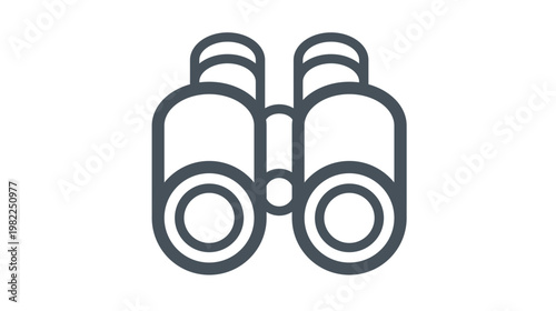 Binoculars vector icon illustration. Minimalist black line art symbol of field glasses for observation, search, discovery, and travel. Scalable graphic for web design, apps, and branding.