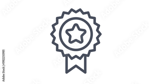 Konstfotografi Award ribbon medal icon with a star in the center, black vector illustration, symbol of achievement, success, quality, and first place, minimalist line art graphic for web and print design
