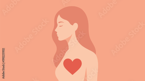 A serene woman with a heart, symbolizing inner peace and emotional well-being