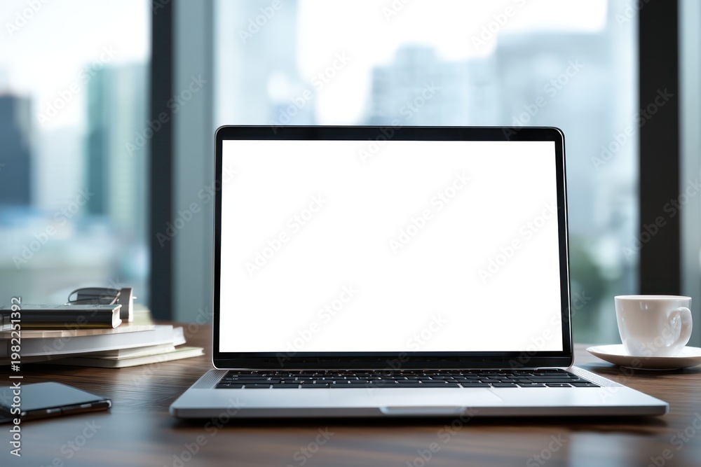 Fototapeta premium Computer screen mockup on clean workspace desk