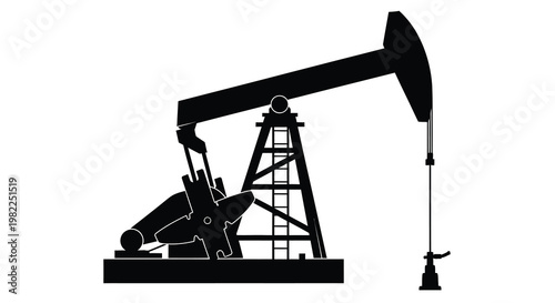 A simple black and white silhouette of a classic oil pump rig commonly used for extraction