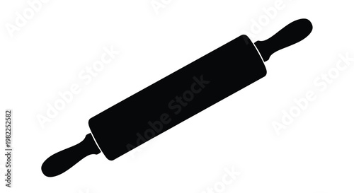 A black silhouette of a classic wooden rolling pin isolated on a white background high quality