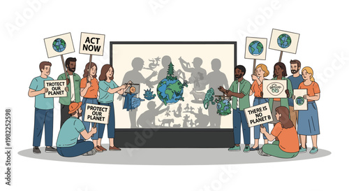 People holding signs and protecting the Earth, eco-friendly activism