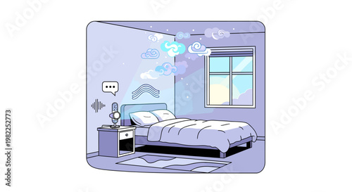 a bedroom with a bed and a window, cartoon style
