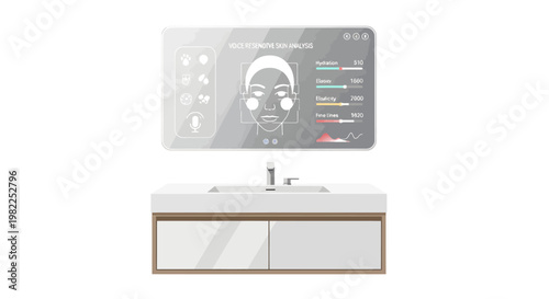 Smart bathroom mirror with digital display and modern vanity unit