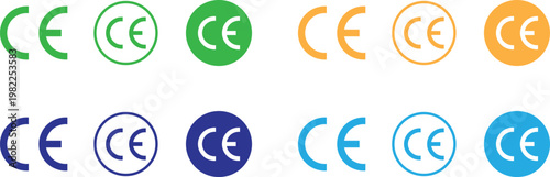 CE mark icons in various colors on white background