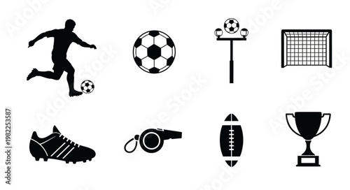 Soccer Football Icons Set Silhouette Collection.