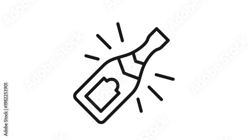 Champagne bottle vector icon for celebration and party events. Minimalist black line art illustration of a sparkling wine bottle for wedding, anniversary, or new year toast. Scalable graphic symbol.