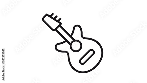 Minimalist black line art electric guitar vector icon illustration. Simple silhouette symbol of a musical instrument for rock, pop, or jazz music themes. Scalable graphic design element.