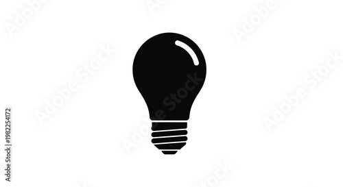 A minimalist black silhouette of a traditional incandescent light bulb on white high quality professional detailed
