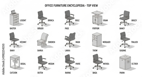 Office Furniture Collection Top View Illustration.