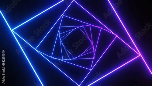 Abstract neon geometric spiral with blue and pink glowing lines for futuristic background wallpaper banner and poster design