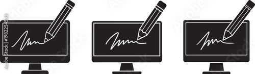 Digital signature on computer screen with stylus icon