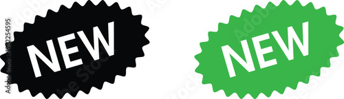 Two colorful new stickers on white background for marketing