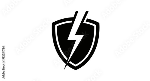 Black shield icon with lightning bolt emblem on white background