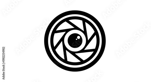 Camera lens aperture icon black and white design isolated on white