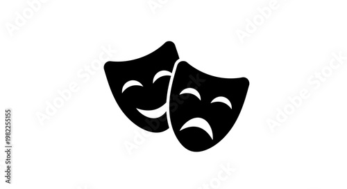 Comedy and tragedy masks icon illustration black and white vector