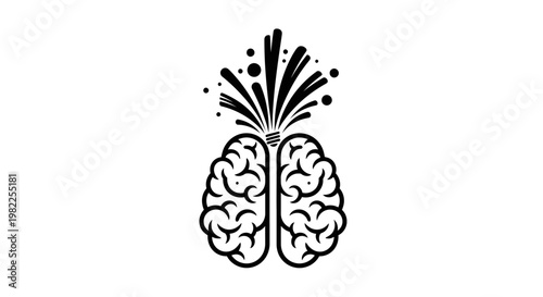 Creative concept brain illustration with light bulb explosion on white background