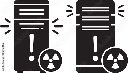 Computer server failure risk radiation warning alert icon