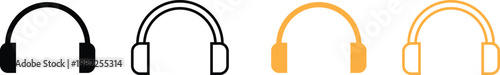 Four different colored headphones in various line styles