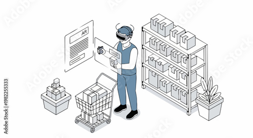 Isometric Augmented Reality Warehouse Management and Logistics Illustration