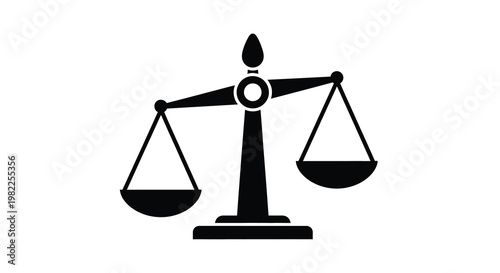 A simple black and white illustration depicting a traditional balance scale symbolizing justice high quality professional