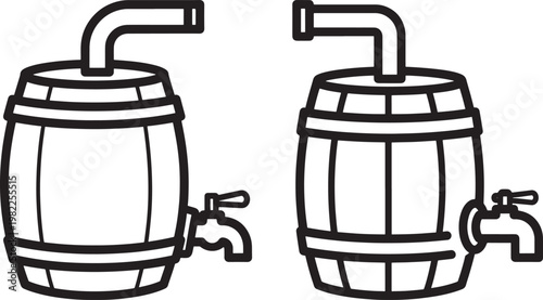 Wooden barrel icon with tap and pipe