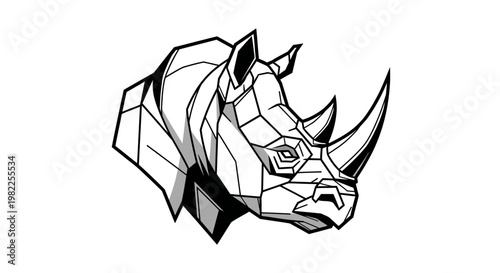 Geometric rhino head illustration on white background vector design