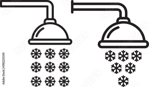 Shower head icon with cold water snowflakes silhouette