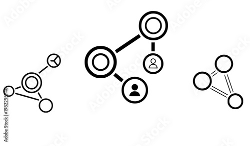 A minimalist vector graphic illustrating network connections and relationships