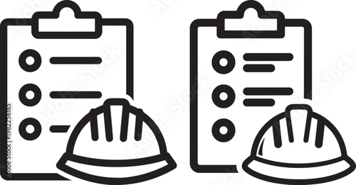 Clipboard with checklist and hard hat representing construction work
