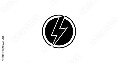A black and white logo featuring a lightning bolt in a circle on a plain background