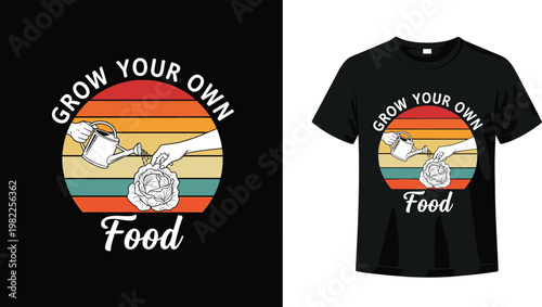 Hand-drawn Vintage Watering Can and Lettuce Illustration for Gardening and Grow Your Own Food Concept