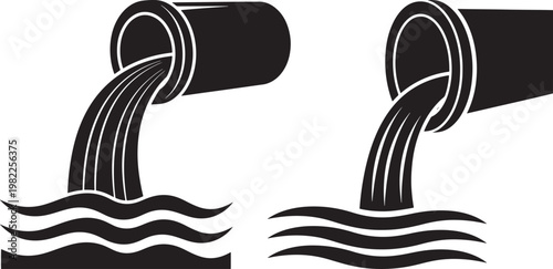 Pipe pouring dirty water into river environmental pollution concept