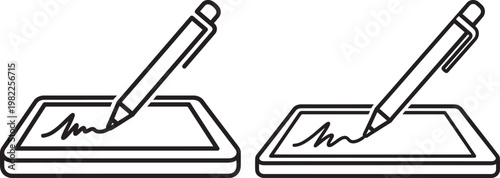 Stylus pen signing document on tablet electronic signature
