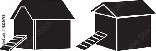 Chicken coop icons silhouette