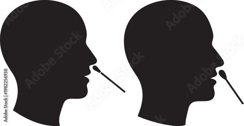 Covid nasal swab test icon silhouette male face profile