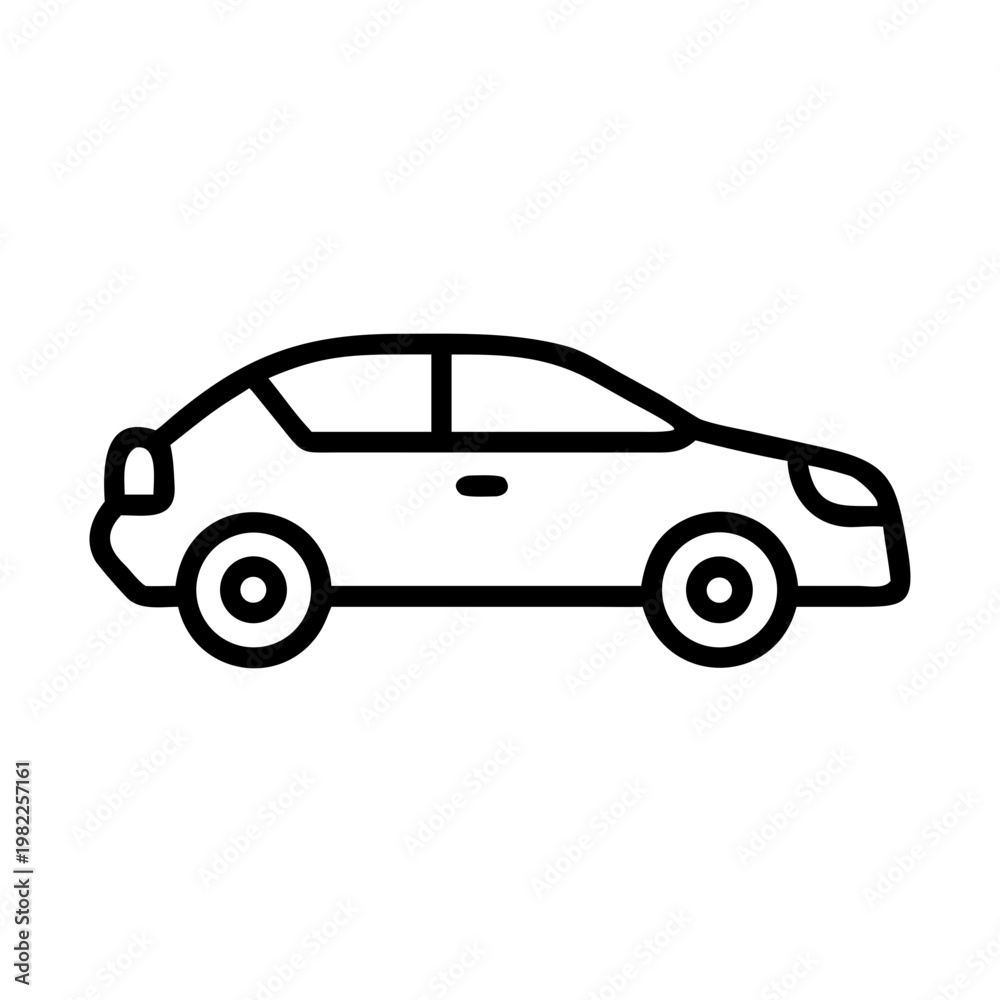 Fototapeta premium Minimalist black and white line art illustration of a modern hatchback car side view