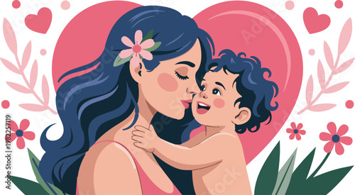 Happy Mother's Day Illustration for  poster, T-Shirt Design and Print-on-Demand