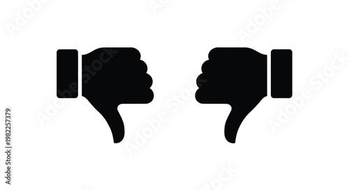 Two black silhouettes of hands displaying the thumbs down gesture indicating disapproval or rejection high quality