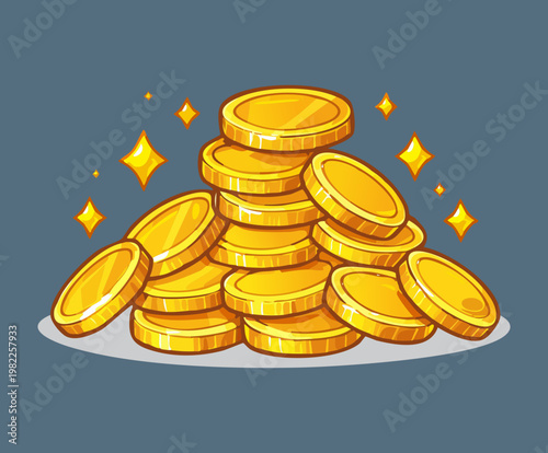 Large pile of golden treasure coins for casino game ui design or fantasy world wealth currency icon used in mobile application interface